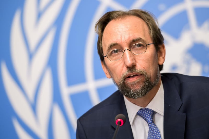 (FILES) This file photo taken on August 30, 2017 shows United Nations (UN) High Commissioner for Human Rights Zeid Ra'ad Al Hussein delivering speech during a press conference on a report on Venezuela at the UN Offices in Geneva. 
The UN rights chief said on December 18, 2017 that far-right tilt of Austria's new coalition government marked a "dangerous development", and cautioned against "the peddling of fear" in European politics. "I am very worried," the UN High Commissioner for Human Rights Zeid Ra'ad Al Hussein told AFP in an interview, cautioning that the new Chancellor Sebastian Kurz's decision to take hard-right positions on things like immigration to win support marked "a dangerous development... in the political life of Europe." / AFP PHOTO / Fabrice COFFRINI