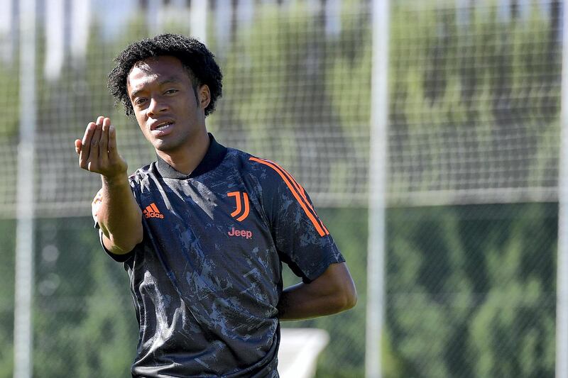 TURIN, ITALY - OCTOBER 27: Juventus player Juan Cuadrado during the UEFA Champions League training session at JTC on October 27, 2020 in Turin, Italy. (Photo by Daniele Badolato - Juventus FC/Juventus FC via Getty Images)