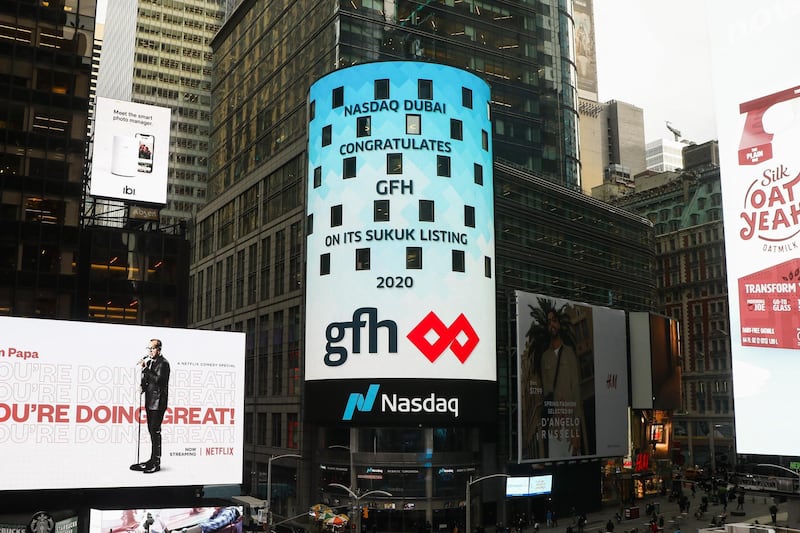 GFH Financial Group completed the issuance of its $500 million (Dh1.83 billion) sukuk programme. Courtesy Nasdaq Dubai