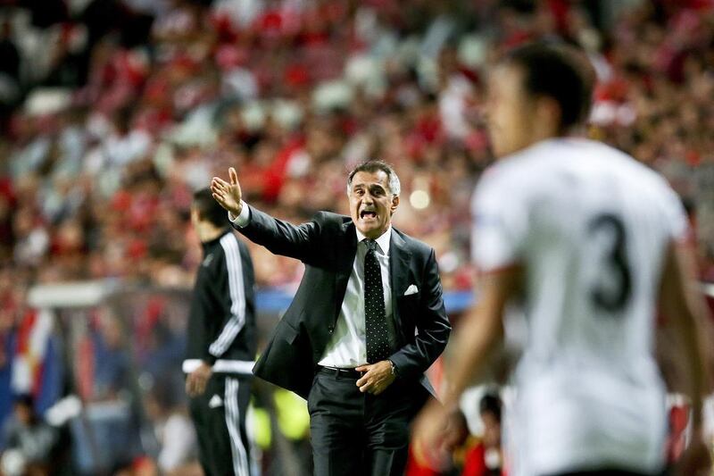 Besiktas manager Senol Gunes reacts during a Champions League match against Benfica in September. Mario Cruz / EPA

