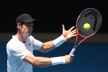MELBOURNE, AUSTRALIA - JANUARY 12: Andy Murray of Great Britain plays a shot during a practice session ahead of the 2019 Australian Open at Melbourne Park on January 12, 2019 in Melbourne, Australia. (Photo by Scott Barbour/Getty Images)