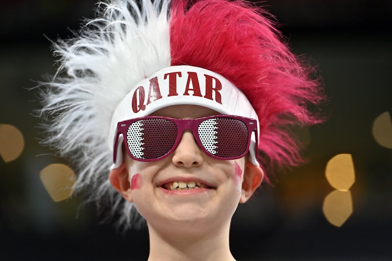 A young Qatar fan ahead of the host nation's World Cup opening match against Ecuador at Al Bayt Stadium in Al Khor. EPA