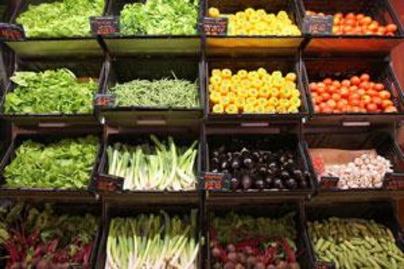 Fresh vegetables on display at the Organic Foods outlet in Dubai Mall.