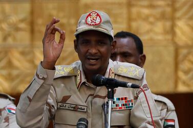Sudanese General Mohammed Hamdan Dagalo, the deputy head of the military council, addresses a rally of supporters in Khartoum on June 16, 2019. AP Photo