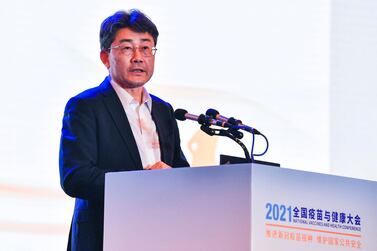 Gao Fu, director of the Chinese Centre for Disease Control, speaking at the conference in Chengdu, south-west China. AP