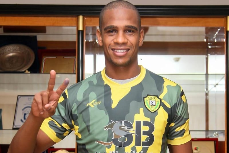 Edgar Bruno poses in an Al Wasl shirt after signing with the Dubai club on Wednesday. Photo Courtesy / Al Wasl Twitter / July 22, 2015