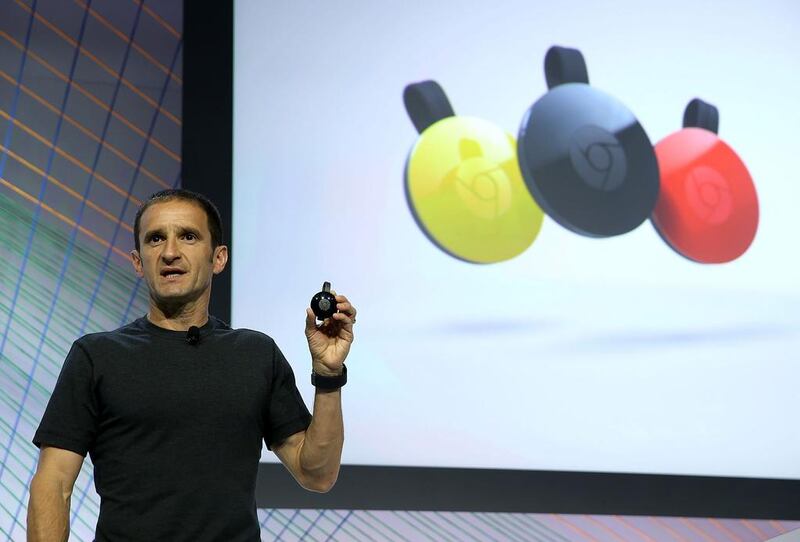 Mario Queiroz, vice president of product management at Google, announces the new version of Google Chromecast. Justin Sullivan / Getty Images / AFP