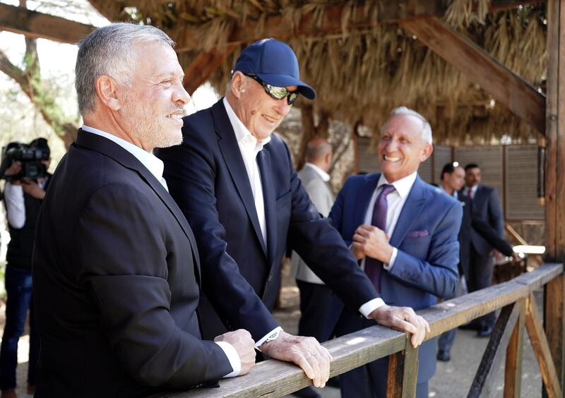 King Abdullah II (L) standing alongside King Harald V (2nd-L) of Norway during a visit to the baptism site of al-Maghtas, where Jesus is believed by Christians to have been baptised by John the Baptist, on the Jordan river.  AFP