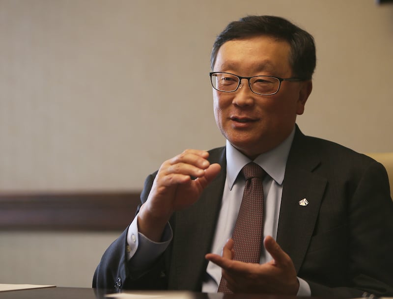 BlackBerry chief executive John Chen told The National the company plans to launch two mid-range Android handsets this year. Ravindranath K / The National