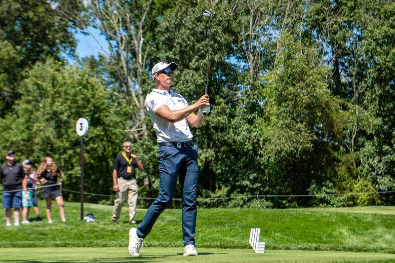 Henrik Stenson watches his tee shot on hole four during the second round of the LIV Golf tournament at Trump National Golf Club Bedminster. USA Today