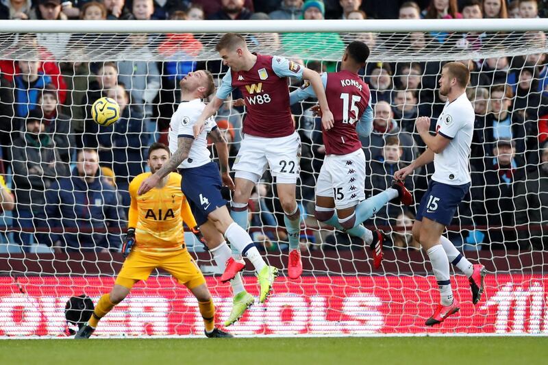 Aston Villa's Bjorn Engels scores their second goal. Reuters