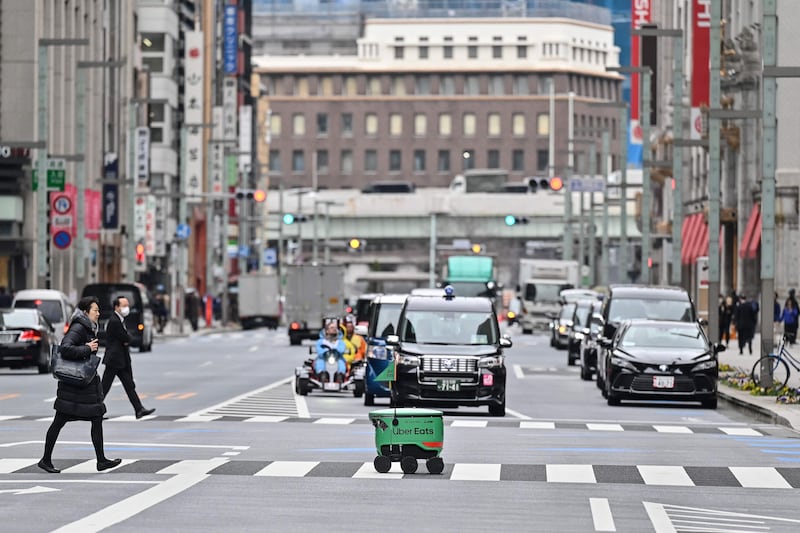 An unmanned robot in downtown Tokyo, on March 5. AFP