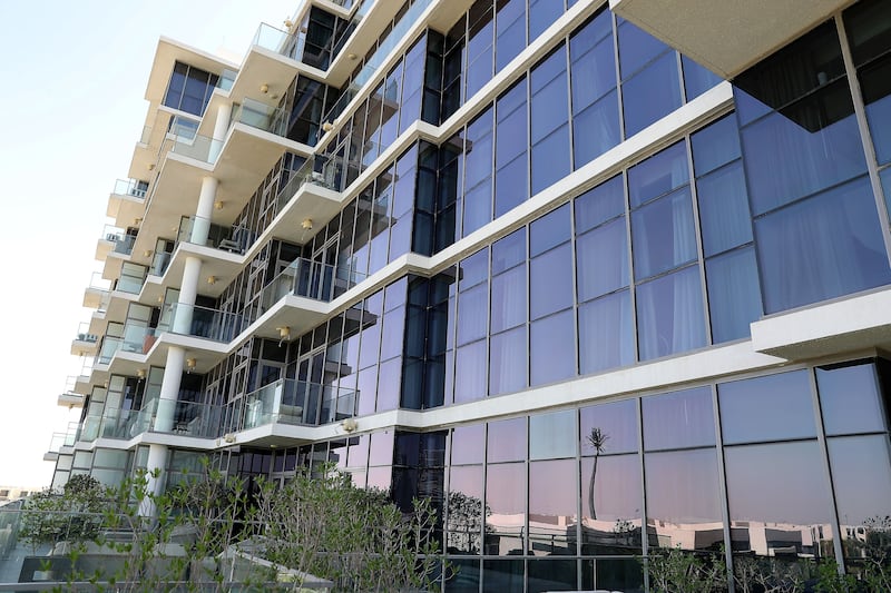 DUBAI, UNITED ARAB EMIRATES , October 26– 2020 :- View of the apartment tower at the DAMAC Hills in Dubai. (Pawan Singh / The National) For News/Online/Stock. Story by Nick Webster 