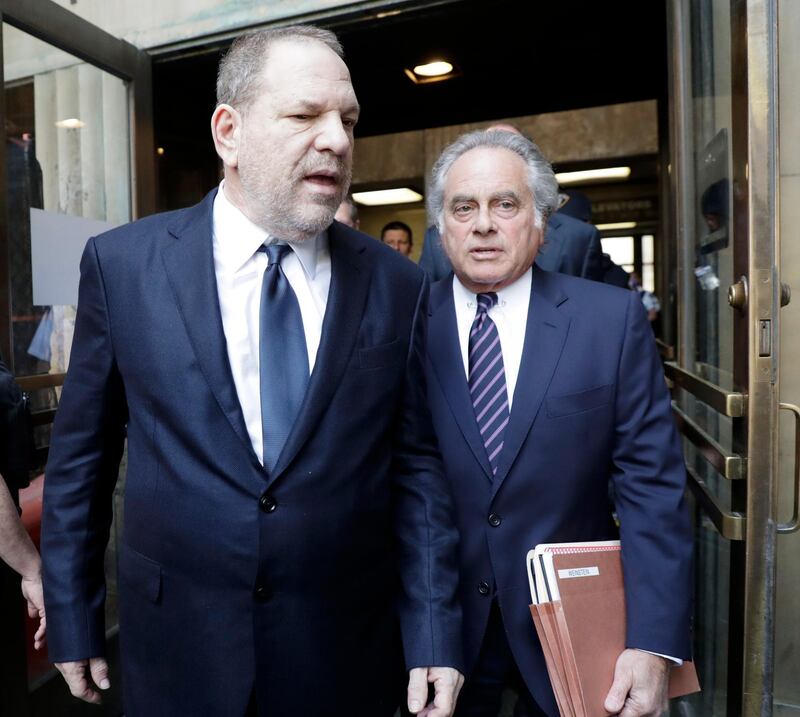 epa06786820 Former movie producer Harvey Weinstein (L) and his attorney Benjamin Brafman leave the court after his hearing on two counts of rape in State Supreme Court in New York, New York, USA, 05 June 2018. Weinstein was arrested and charged last month with three felonies - first-degree rape, third-degree rape, and one out of a criminal sexual act in the first degree.  EPA/JASON SZENES