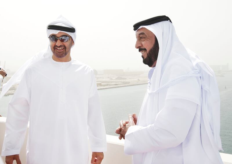 President, Sheikh Mohamed, left, with Sheikh Khalifa in 2009. Philip Cheung / The National