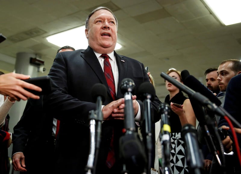 FILE PHOTO: U.S. Secretary of State Mike Pompeo speaks to the media in Washington, November 28, 2018.      REUTERS/Joshua Roberts/File Photo