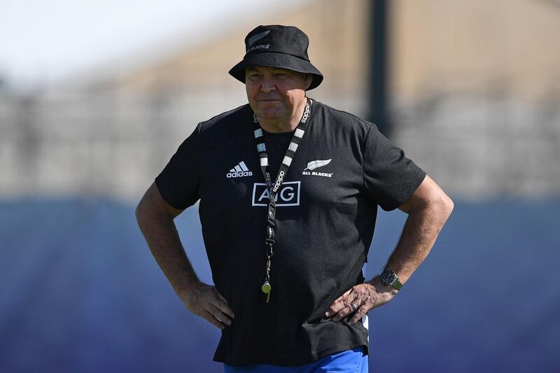 New Zealand's head coach Steve Hansen watches a training session. AFP