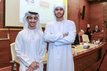 Emirati students Ahmed Al Mansouri and Khaled Al Dhaheri have come up with a way to help long-haul drivers stay awake on the roads. Victor Besa / The National  
