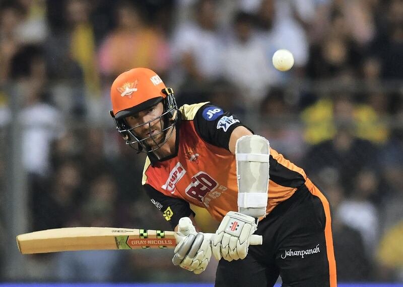 Sunrisers Hyderabad captain Kane Williamson plays a shot during the 2018 Indian Premier League (IPL) Twenty20 final cricket match between Chennai Super Kings and Sunrisers Hyderabad at the Wankhede stadium in Mumbai on May 27, 2018. / AFP PHOTO / PUNIT PARANJPE / ----IMAGE RESTRICTED TO EDITORIAL USE - STRICTLY NO COMMERCIAL USE----- / GETTYOUT