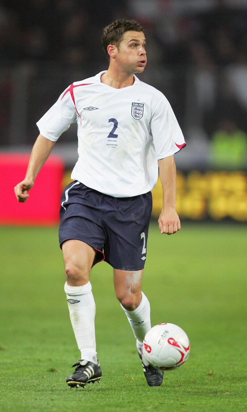 GENEVA - NOVEMBER 12:  Luke Young of England in action during the International friendly match between England and Argentina at the Stade de Geneve on November 12, 2005 in Geneva, Switzerland.  (Photo by Mike Hewitt/Getty Images)