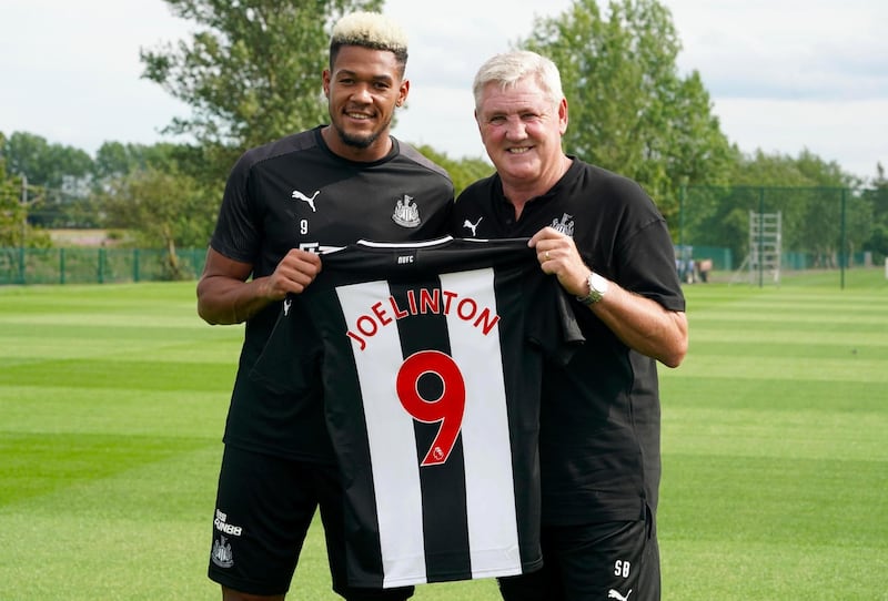Newcastle United new signing Joelinton (left) with Newcastle United Manager Steve Bruce during the press conference at Newcastle United Training Centre. PRESS ASSOCIATION Photo. Picture date: Wednesday July 24, 2019. See PA story SOCCER Newcastle. Photo credit should read: Owen Humphreys/PA Wire