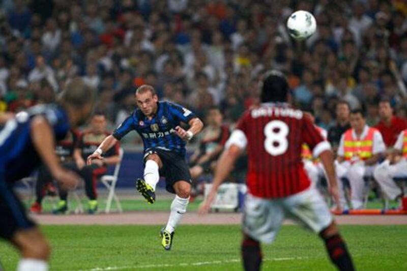 Inter Milan's midfielder Wesley Sneijder, in action against AC Milan yesterday, has been a Manchester United target for a long while.