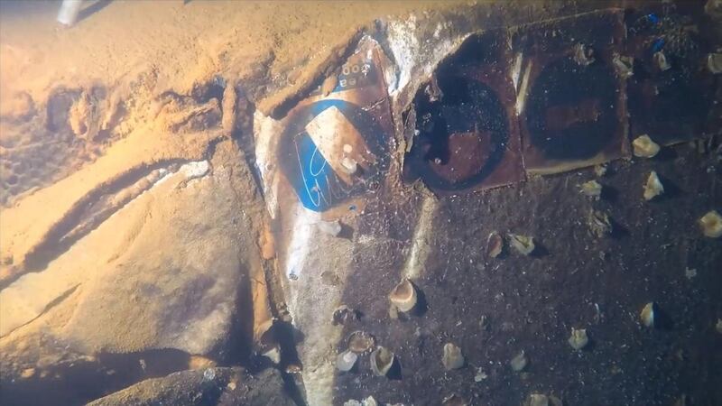 Signs within the oil tanker Ines, which sank 20 years ago after a fire broke out onboard. Courtesy Simon Nadim / XR Hub