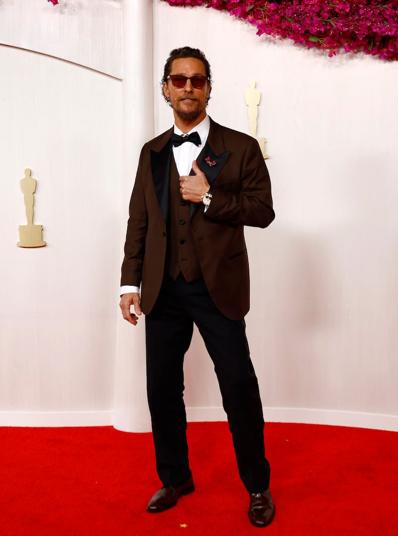 Matthew McConaughey in a dark brown tuxedo. Reuters