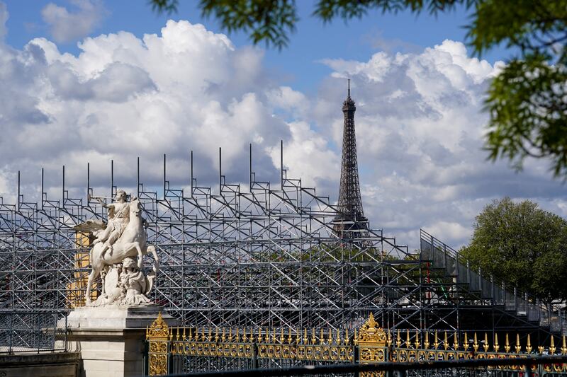 Stands are constructed at Place de la Concorde ahead of the Games. PA