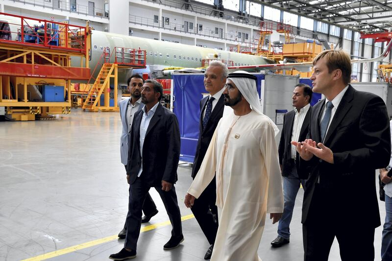 Sheikh Mohammed and Sheikh Ahmed tour the Airbus Plant in Hamburg. Wam