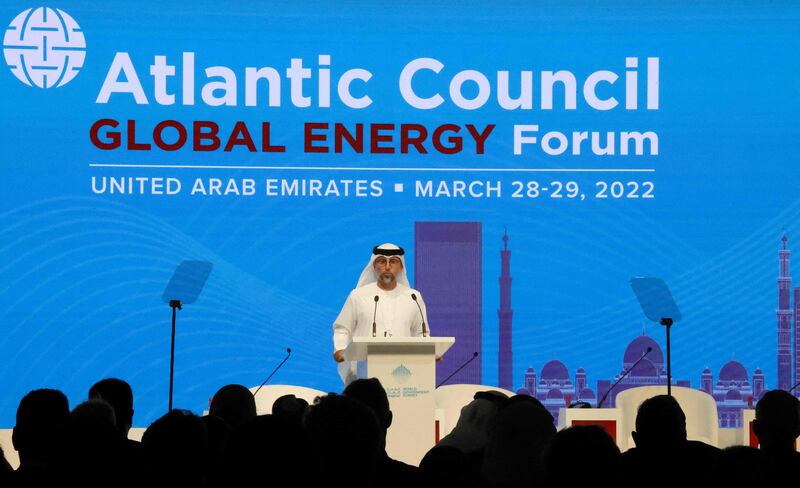 Mr Al Mazrouei has told the forum that the UAE will work within the framework of the Opec+ alliance to ensure the stability of the energy market. AFP