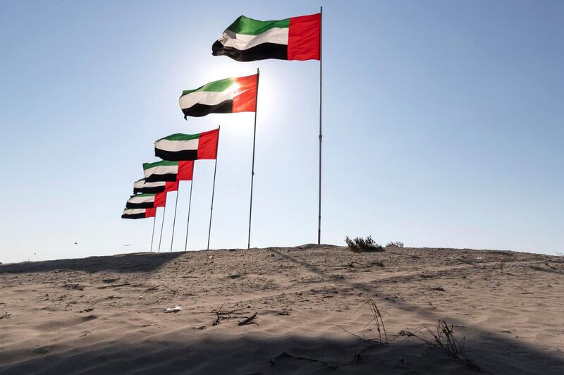 SHARJAH, UNITED ARAB EMIRATES. 03 NOVEMBER 2019. The UAE Flag flies proudly in the winter sunlight. (Photo: Antonie Robertson/The National) Journalist: STANDALONE. Section: The National.
