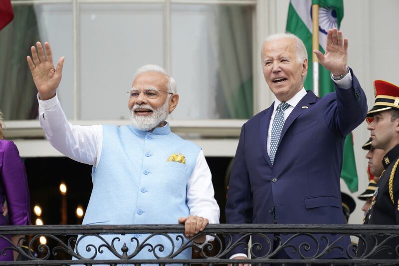 US President Joe Biden, right, hosted Indian Prime Minister Narendra Modi at the White House in June. AP