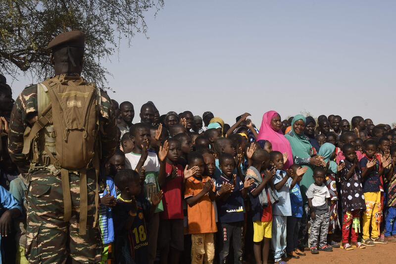 Displaced men, women and children in the village of Garbey Kourou, Niger, after terrorist attacks. AFP