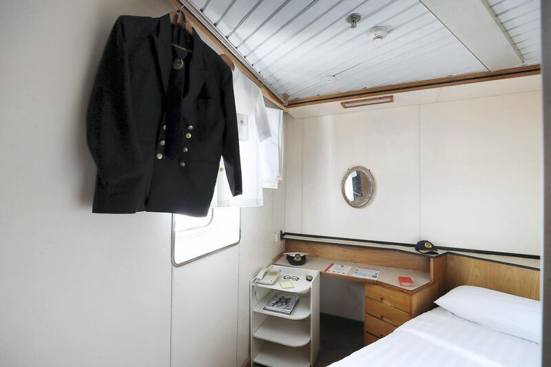 DUBAI, UNITED ARAB EMIRATES , Feb 20  – 2020 :- View of the Captain’s Sea Cabin at the QE 2 in Dubai. QE2 recently launched Bridge tour for the public. (Pawan  Singh / The National) For Lifestyle. Story by Janice Rodrigues