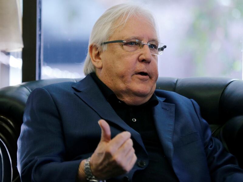 United Nations envoy to Yemen, Martin Griffiths, sits after arrival to Sanaa, Yemen September 16, 2018. REUTERS/Khaled Abdullah