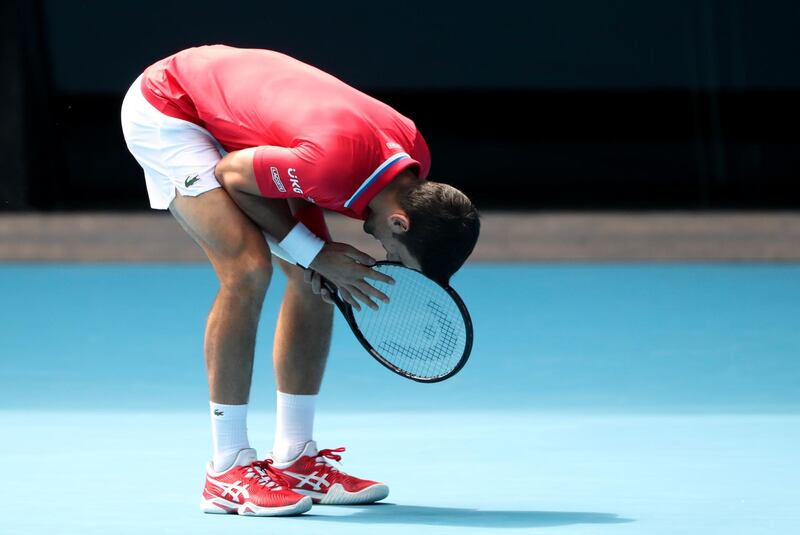 Novak Djokovic reacts. Reuters