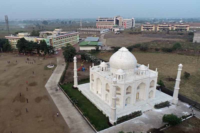 An aerial view of the replica of the Taj Mahal. AFP