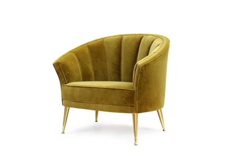 Combine the two top interior trends with a piece in yellow velvet. Seen here, the Maya armchair from Brabbu Design Forces