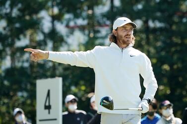 Tommy Fleetwood of England gestures after his tee shot on the fourth hole during the final round of the Zozo Championship golf tournament at Accordia Golf Narashino Country Club on Sunday, Oct.  24, 2021, in Inzai, Chiba Prefecture, Japan.  (AP Photo / Tomohiro Ohsumi)