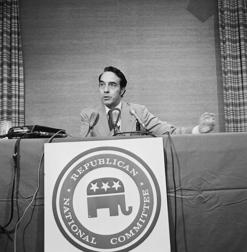 Senator Dole, chairman of the Republican National Committee, speaks in Chicago in April 1972. AP