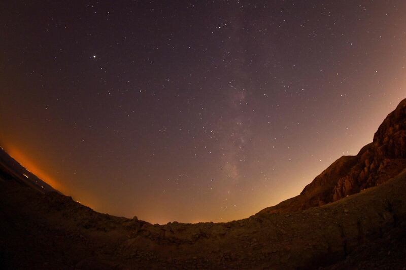 The Milky Way galaxy rising above the Judaean mountains between Jericho in the occupied West Bank and Ein Gedi in Israel.