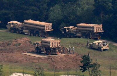 U.S. missile defense system called Terminal High-Altitude Area Defense system, or THAAD, are seen at a golf course in Seongju, South Korea, Thursday, Sept. 7, 2017. Seoul's Defense Ministry on Thursday said the U.S. military has completed adding more launchers to a contentious U.S. missile-defense system in South Korea to better cope with North Korean threats. The deployment of the Terminal High-Altitude Area Defense system has angered North Korea but also China and Russia, which see the system's powerful radar as a threat to their own security. (Kim Jun-beom/Yonhap via AP)