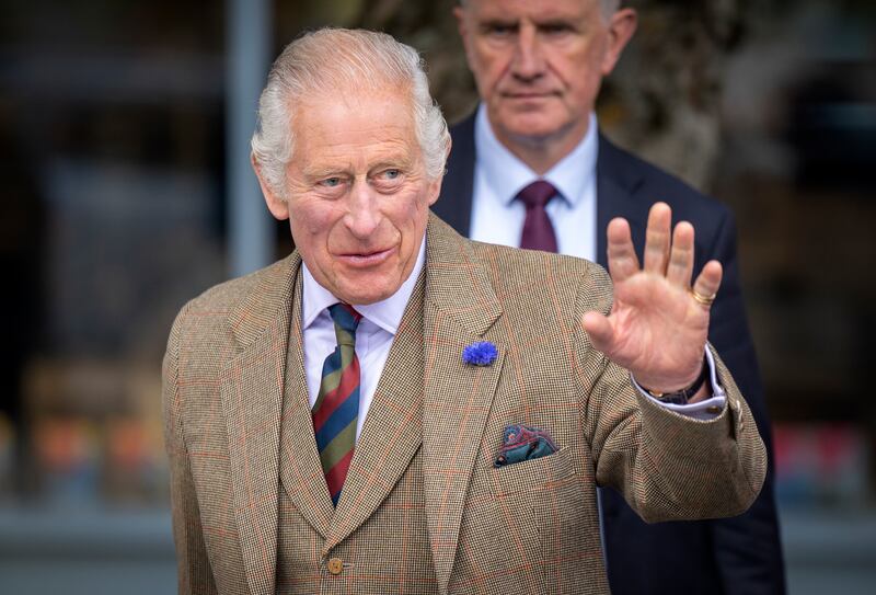 TOMINTOUL, SCOTLAND - SEPTEMBER 13: King Charles III during a visit to the Discovery Centre and Auld School Close where he heard more about the £3.3million energy efficient housing project in the area, on September 13, 2023 in Tomintoul, Scotland. (Photo Jane Barlow - Pool / Getty Images)