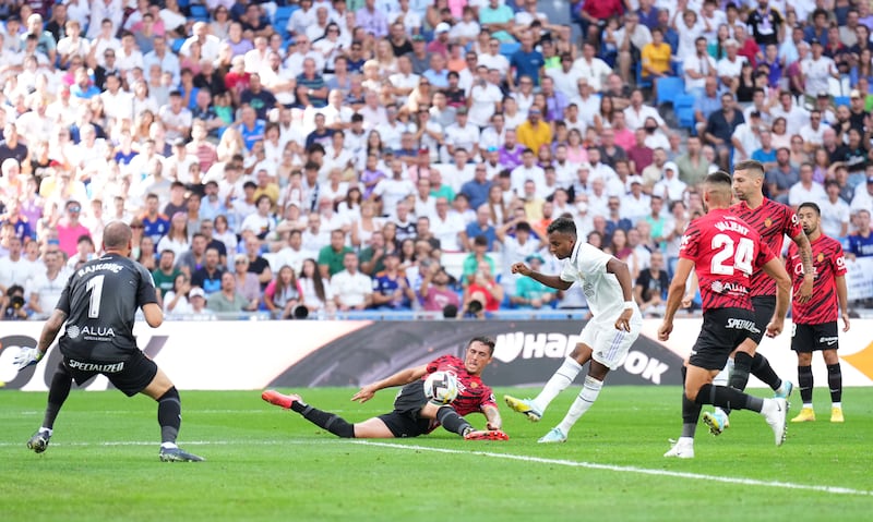 Rodrygo scores Real Madrid's third goal. Getty