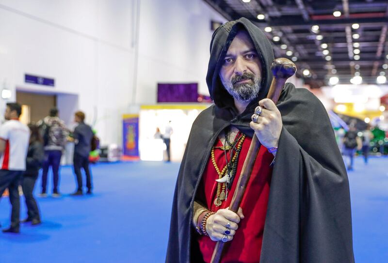 Dubai, April 12,2019.   MEFCC day 2-
Bashar Nizam as The Wizard.
Victor Besa/The National.
Section:  Ac
Reporter:  Chris Newbould