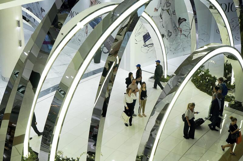              DUBAI , UNITED ARAB EMIRATES , MARCH 8  – 2018 :- View of the entrance of new extension of fashion avenue at Dubai Mall in Dubai. ( Pawan Singh / The National ) For News                  