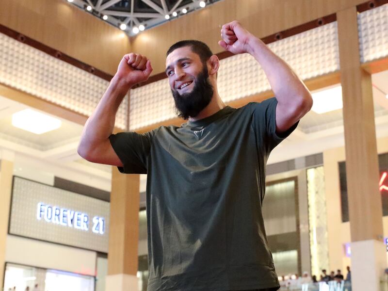 Khamzat Chimaev during an open workout in Abu Dhabi ahead of his UFC 294 fight against Kamaru Usman. Chris Whiteoak / The National