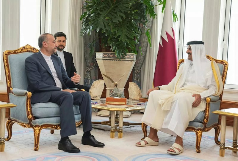 Qatar's Emir Sheikh Tamim meets Iranian Foreign Minister Hossein Amirabdollahian in Doha on Tuesday. Reuters