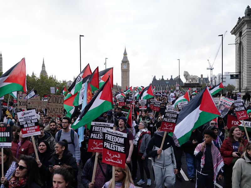 Protesters during a march in central London on October 28. PA